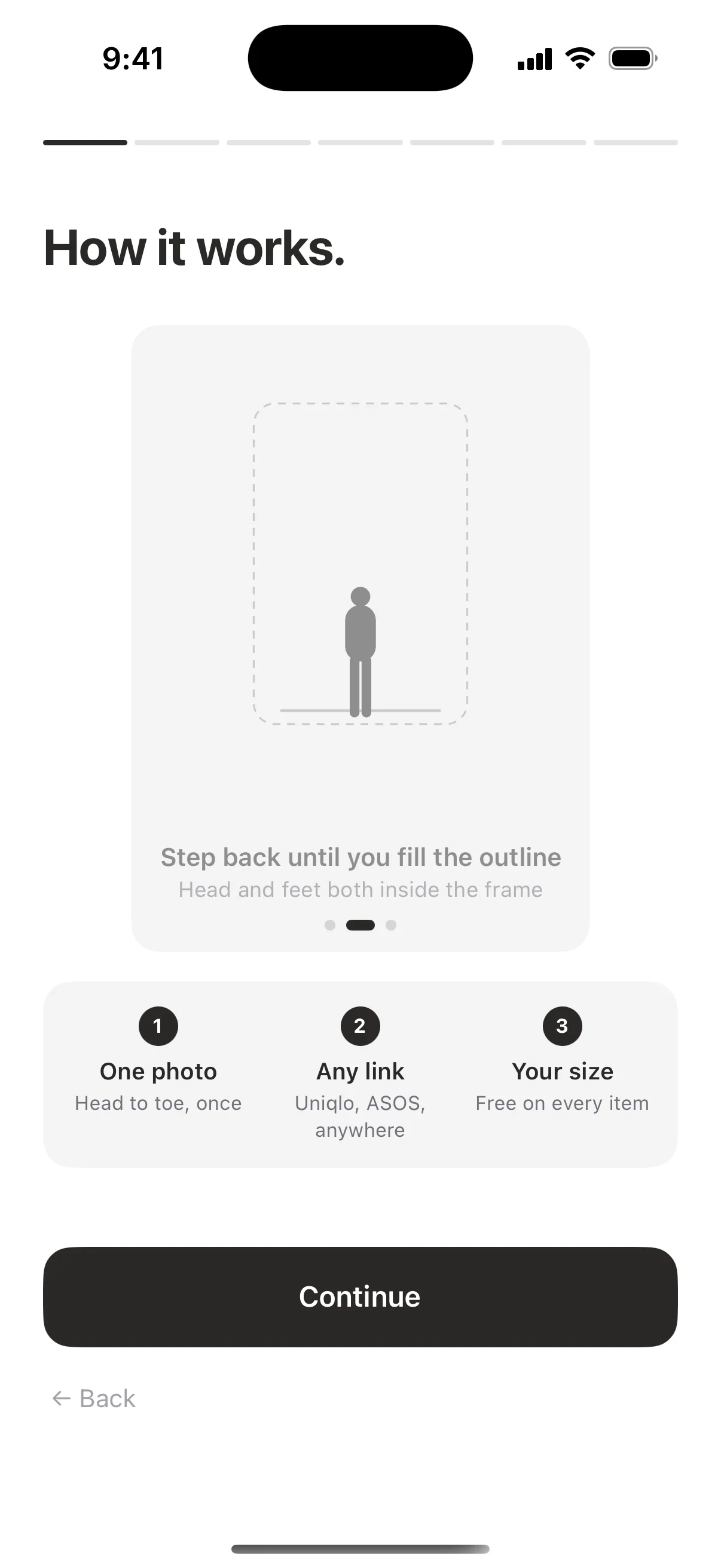 How it works: one photo, any link, your size free on every item