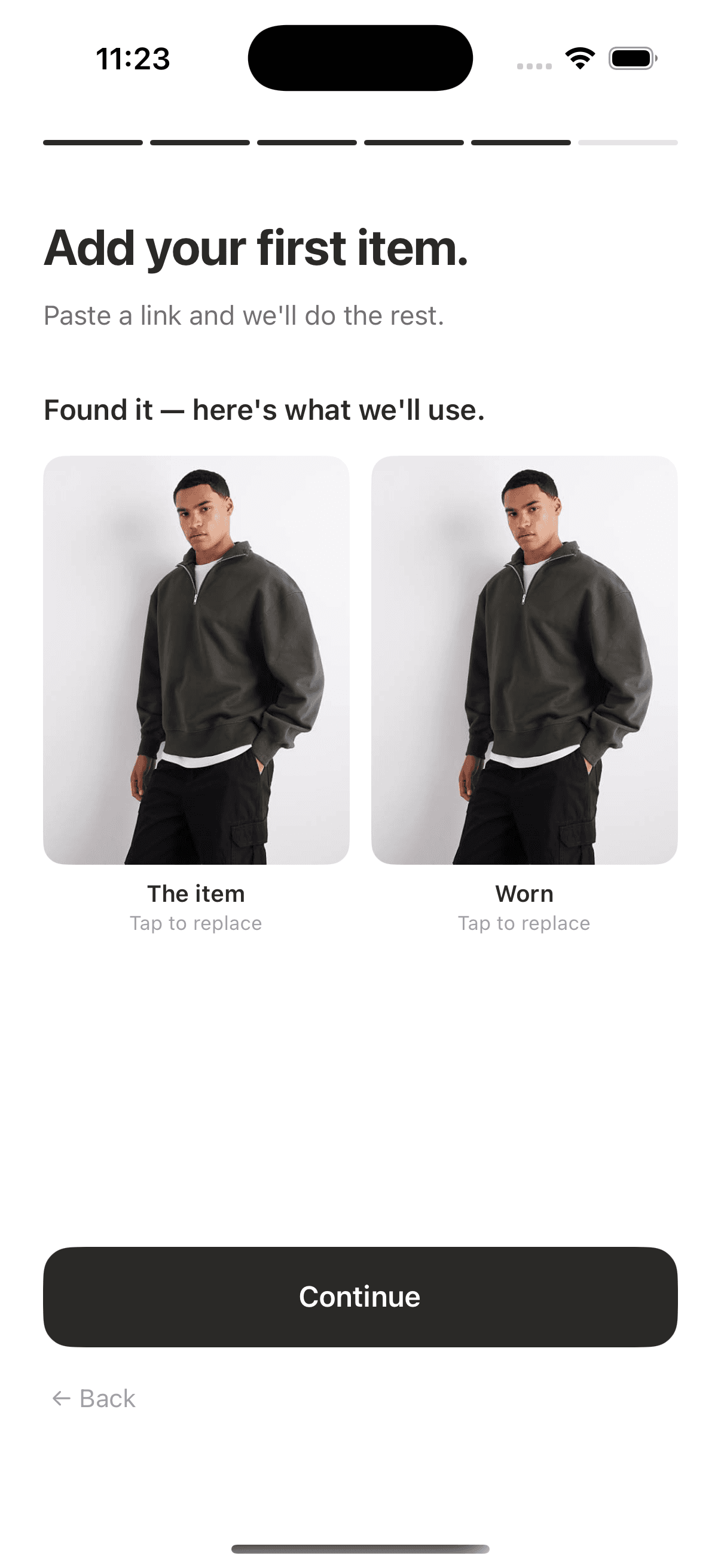 The product and worn photo detected from the link